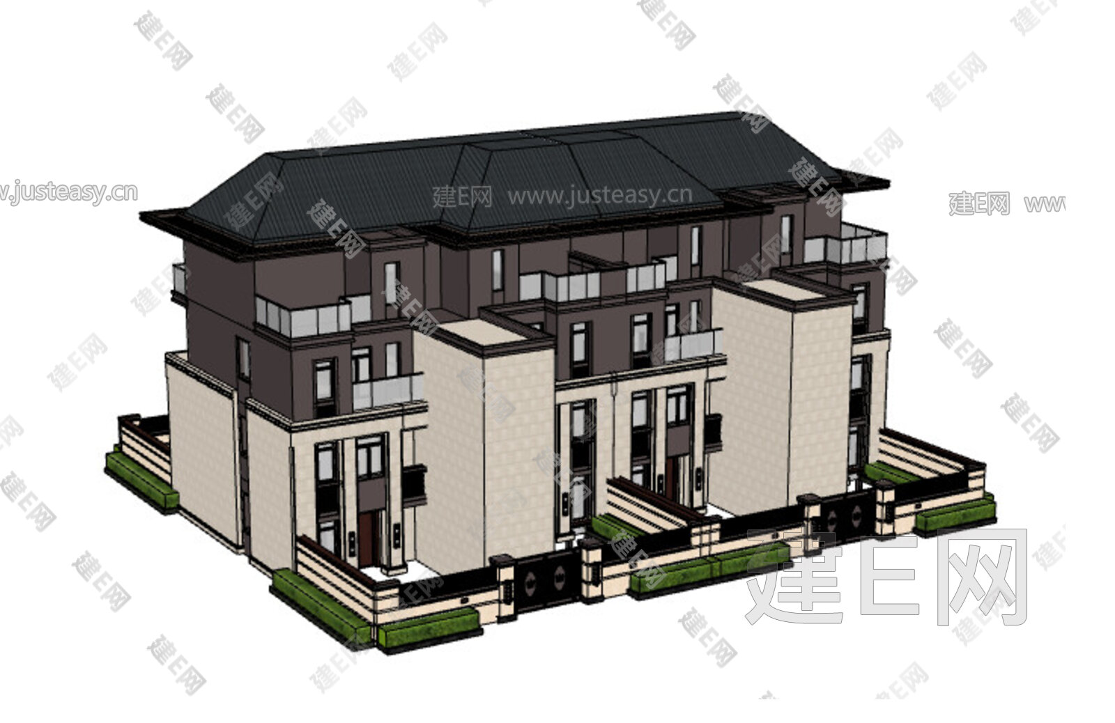 新中式别墅模型SU模型下载[ID:101009696]_建e网su模型