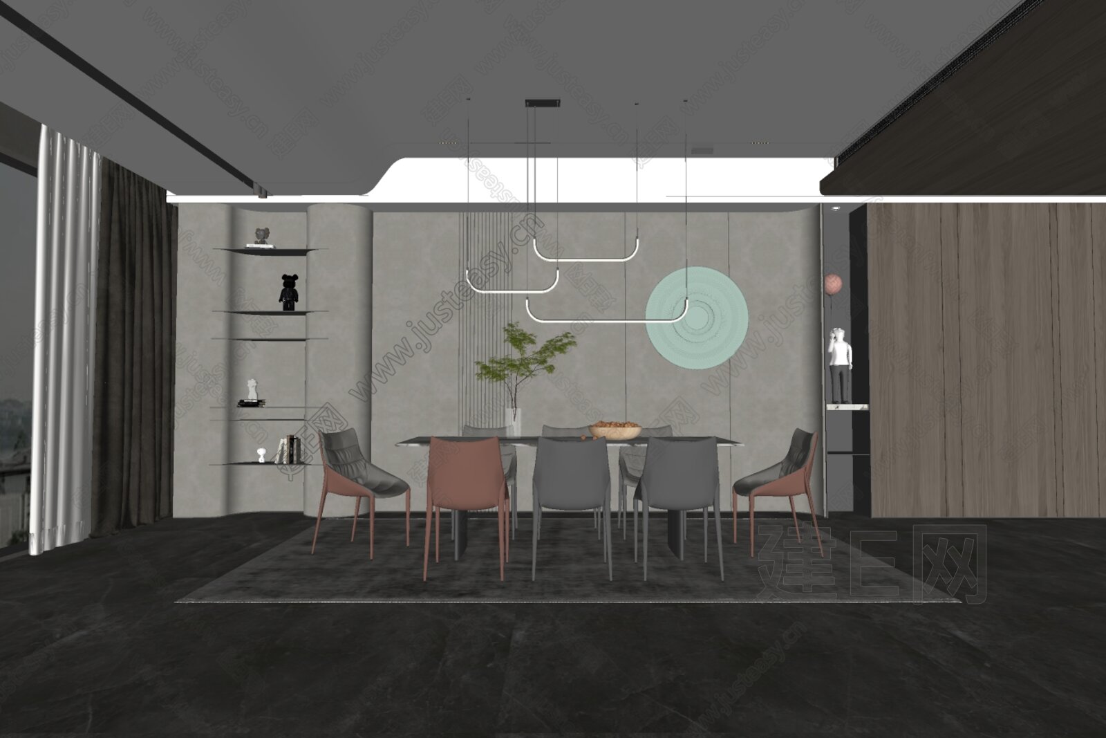 现代餐厅模型SU模型下载[ID:100747579]_建e网su模型