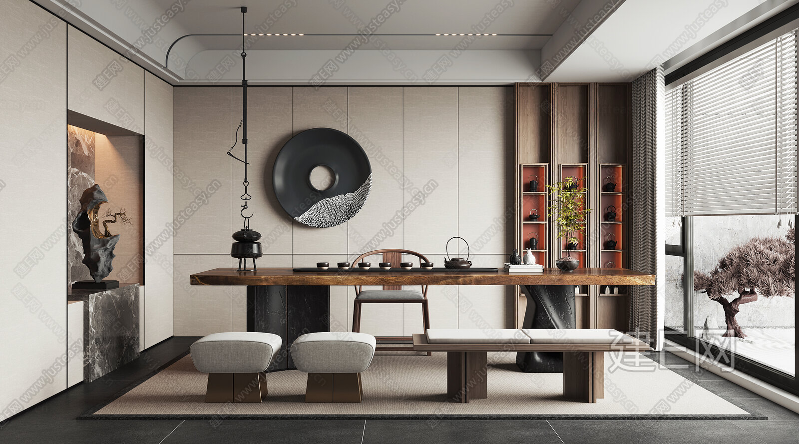 【新中式茶室3d模型】建e网_新中式茶室3d模型下载[ID:103698609]_打造3d新中式茶室模型免费下载平台