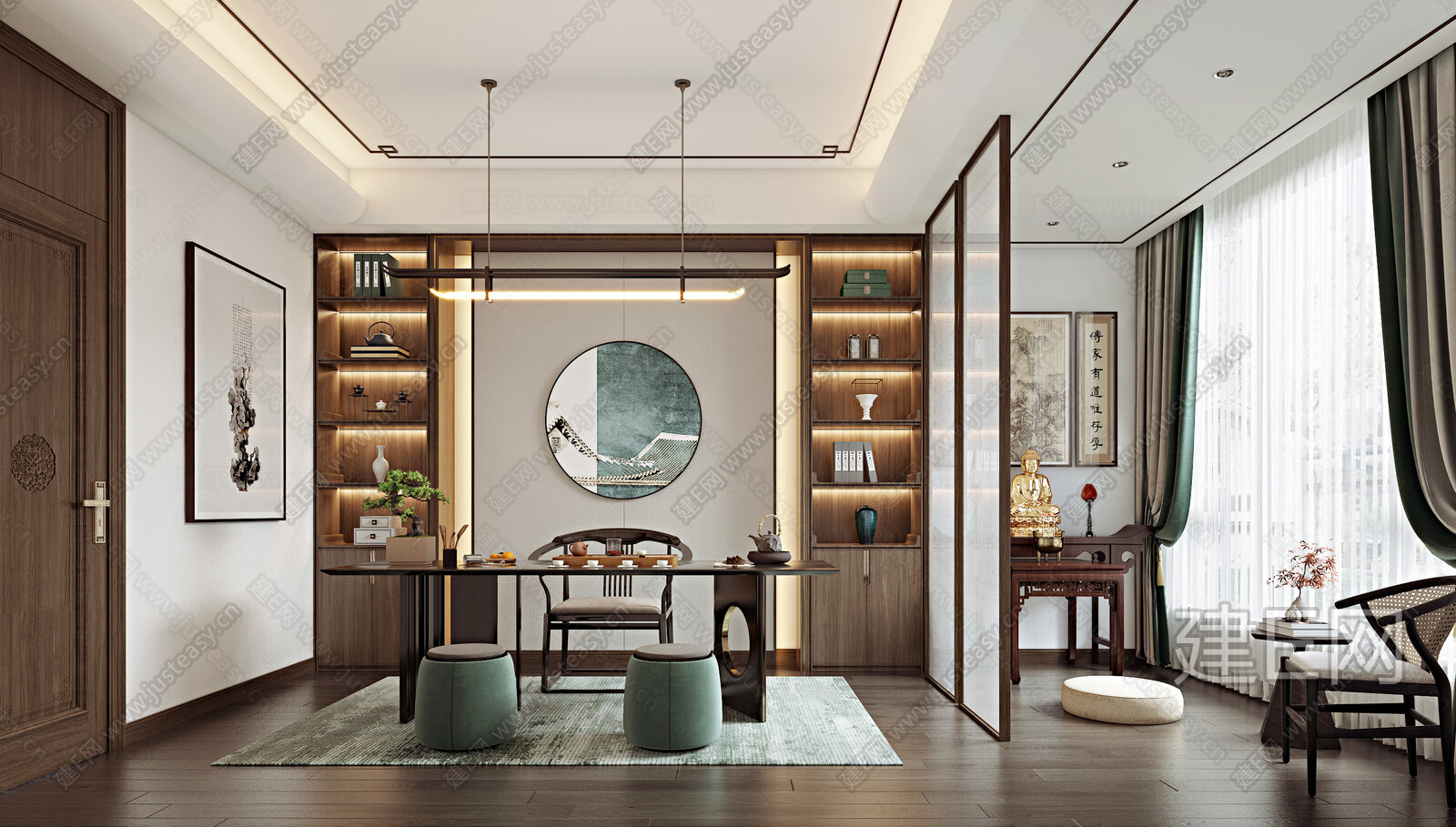 新中式茶室模型SU模型下载[ID:109988132]_建e网su模型