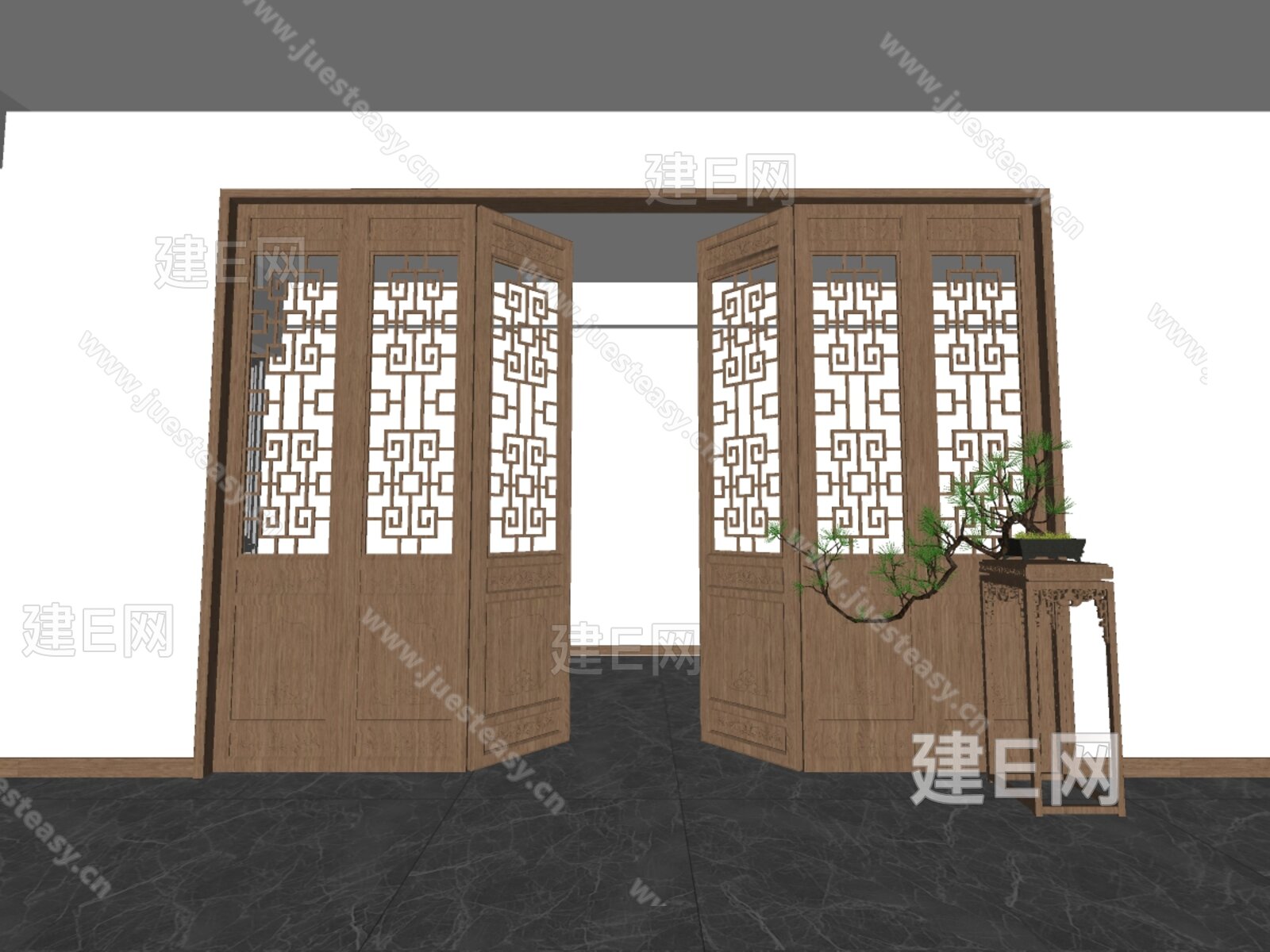 中式花格门模型SU模型下载[ID:101272011]_建e网su模型