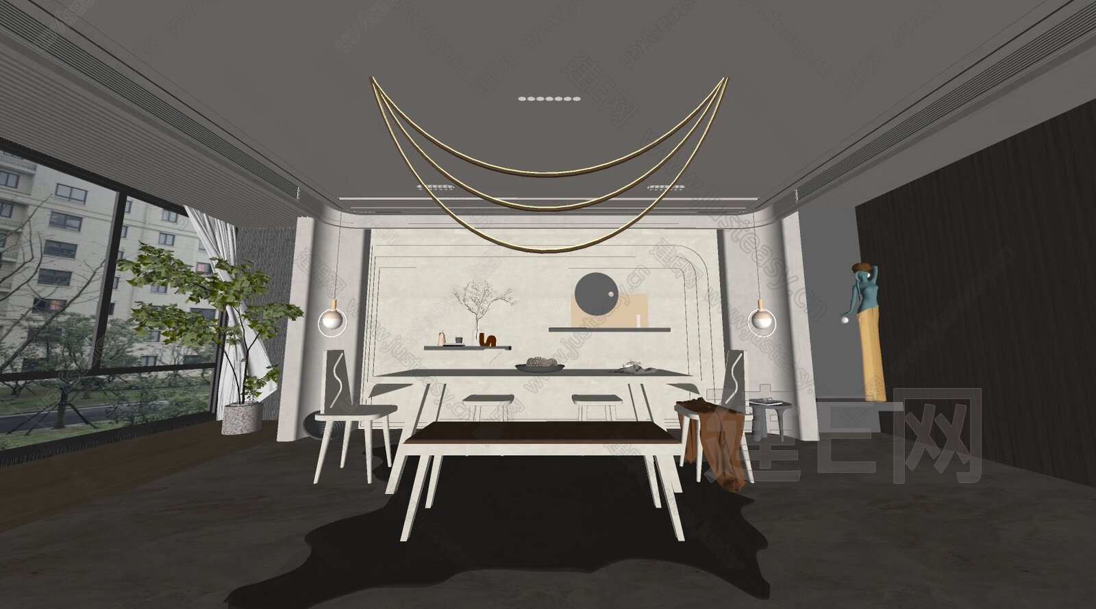 现代餐厅模型SU模型下载[ID:101206415]_建e网su模型