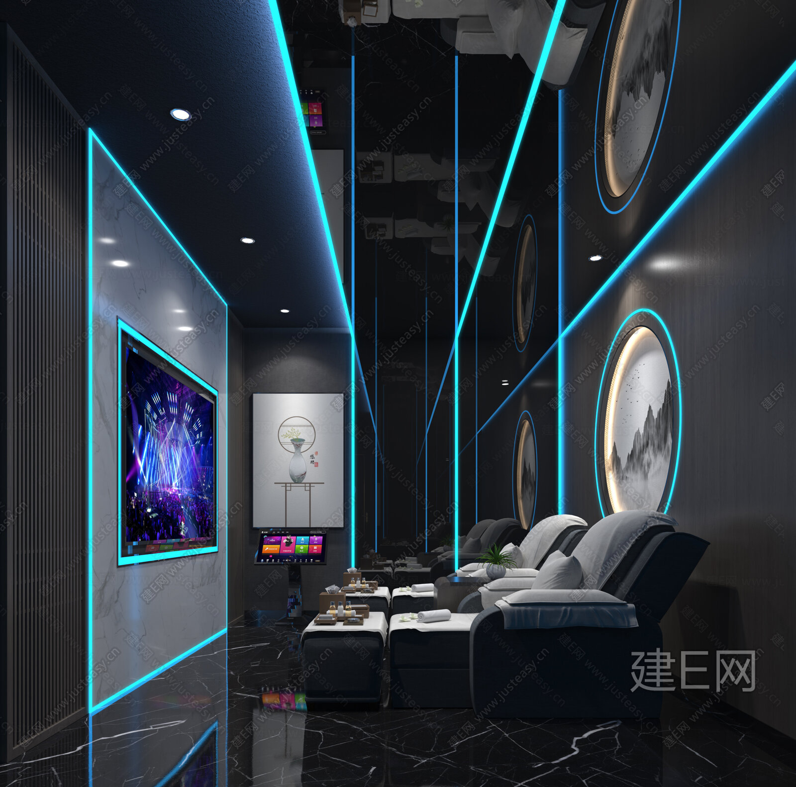 【新中式洗浴中心足浴3d模型】建E网_新中式洗浴中心足浴3d模型下载[ID:104091655]_打造3d新中式洗浴中心足浴模型免费下载平台