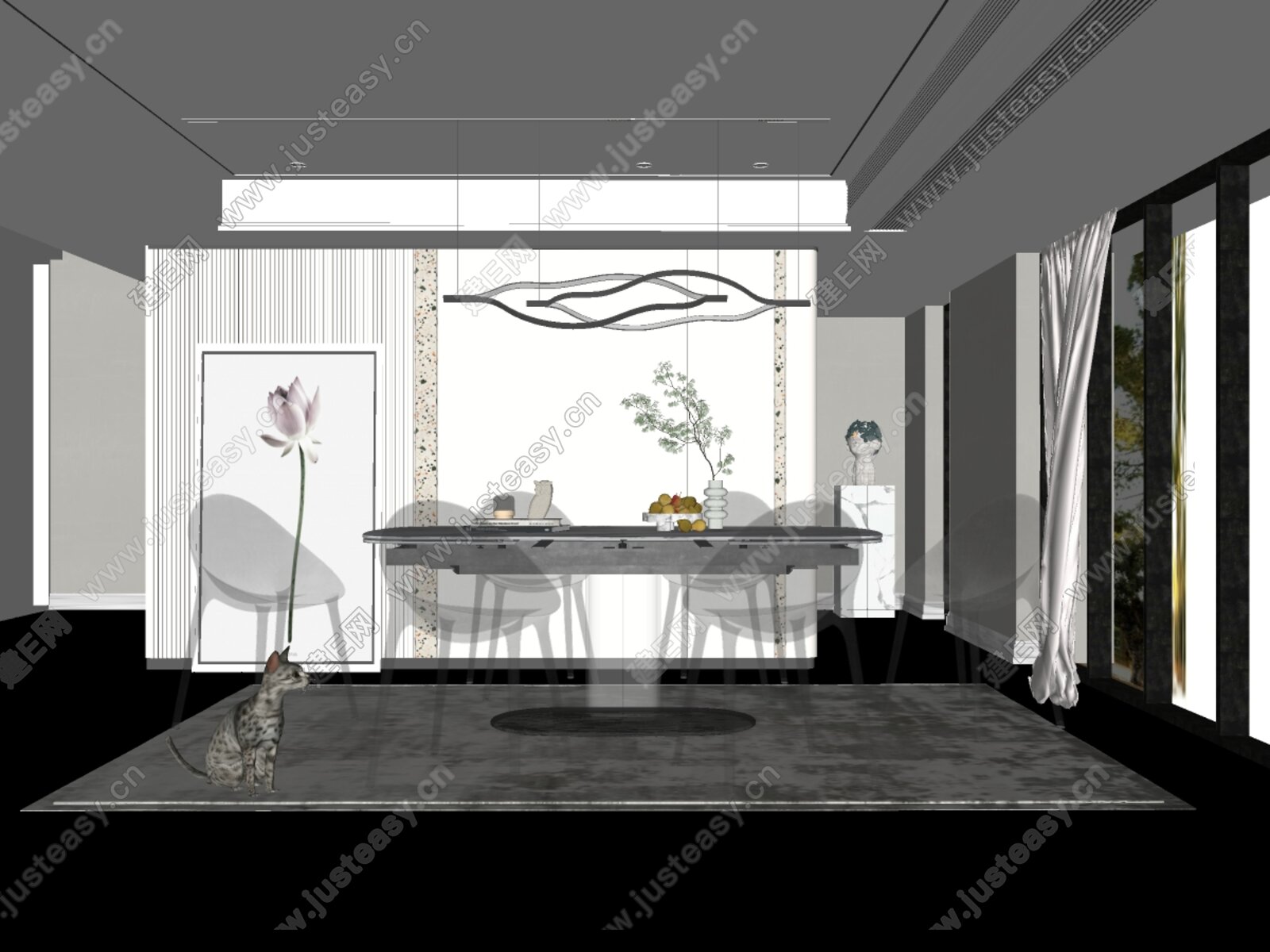 现代餐厅模型SU模型下载[ID:101796209]_建e网su模型