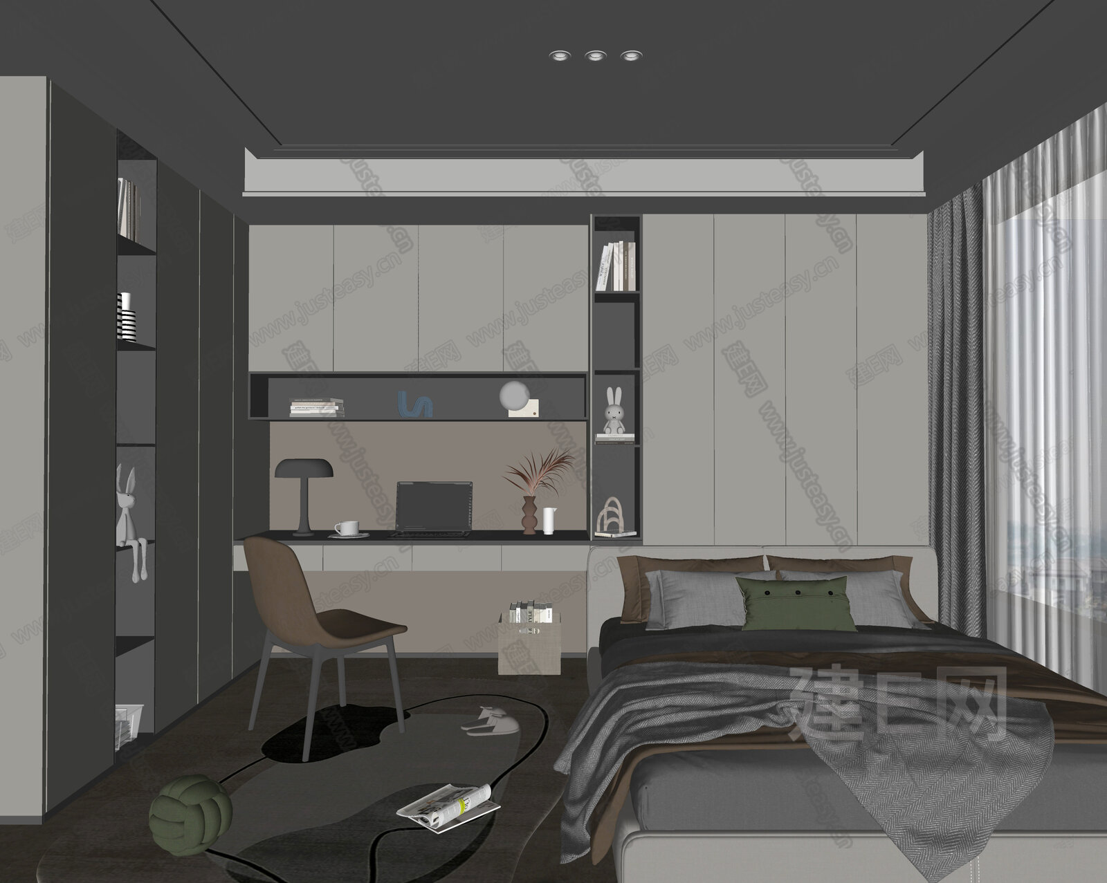 现代榻榻米卧室模型SU模型下载[ID:101730618]_建E室内设计网