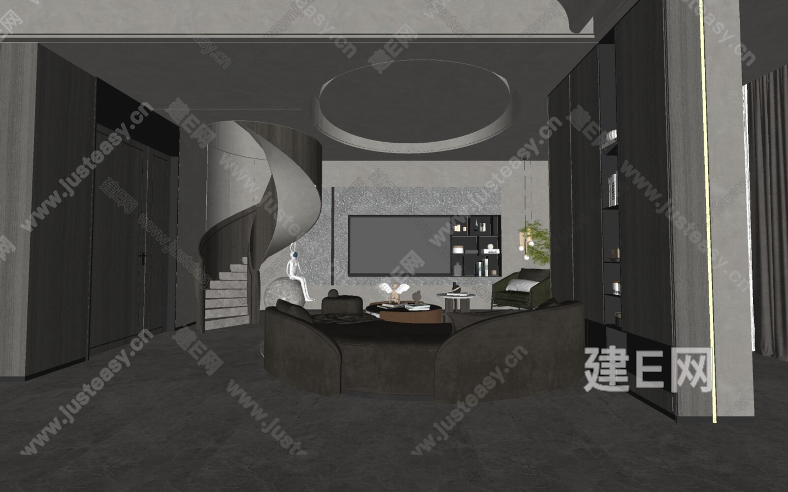 现代轻奢别墅客厅模型SU模型下载[ID:101927397]_建e网su模型