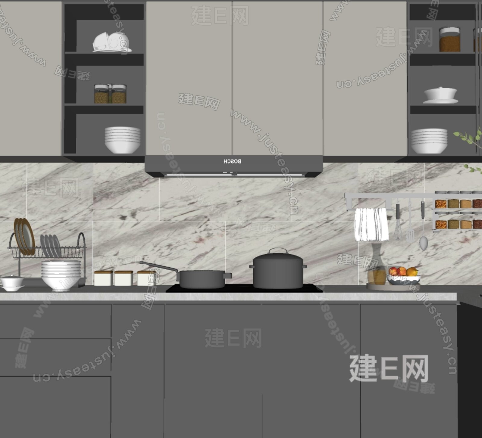 现代厨房模型SU模型下载[ID:101861657]_建E室内设计网