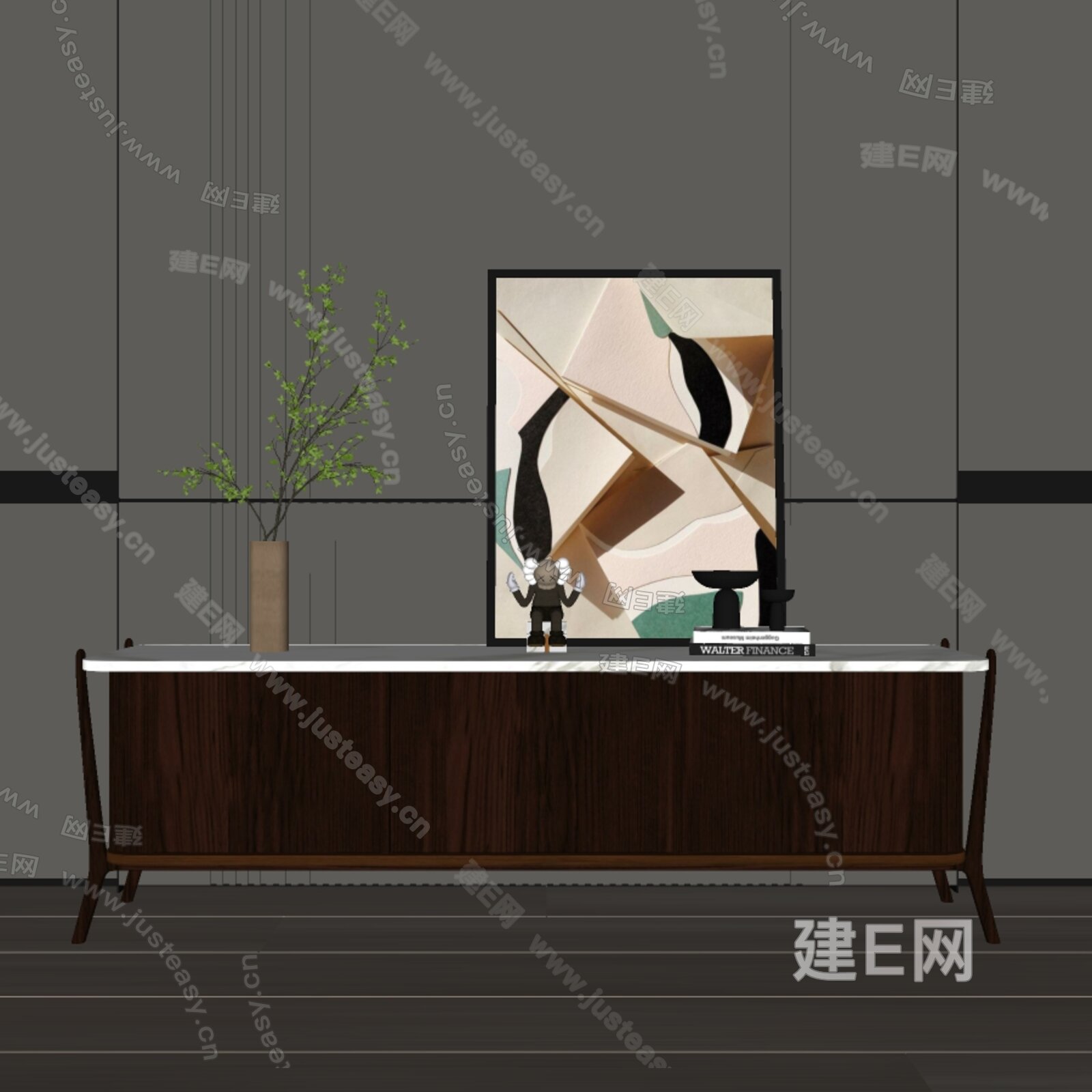 现代电视柜模型SU模型下载[ID:102320434]_建e网su模型