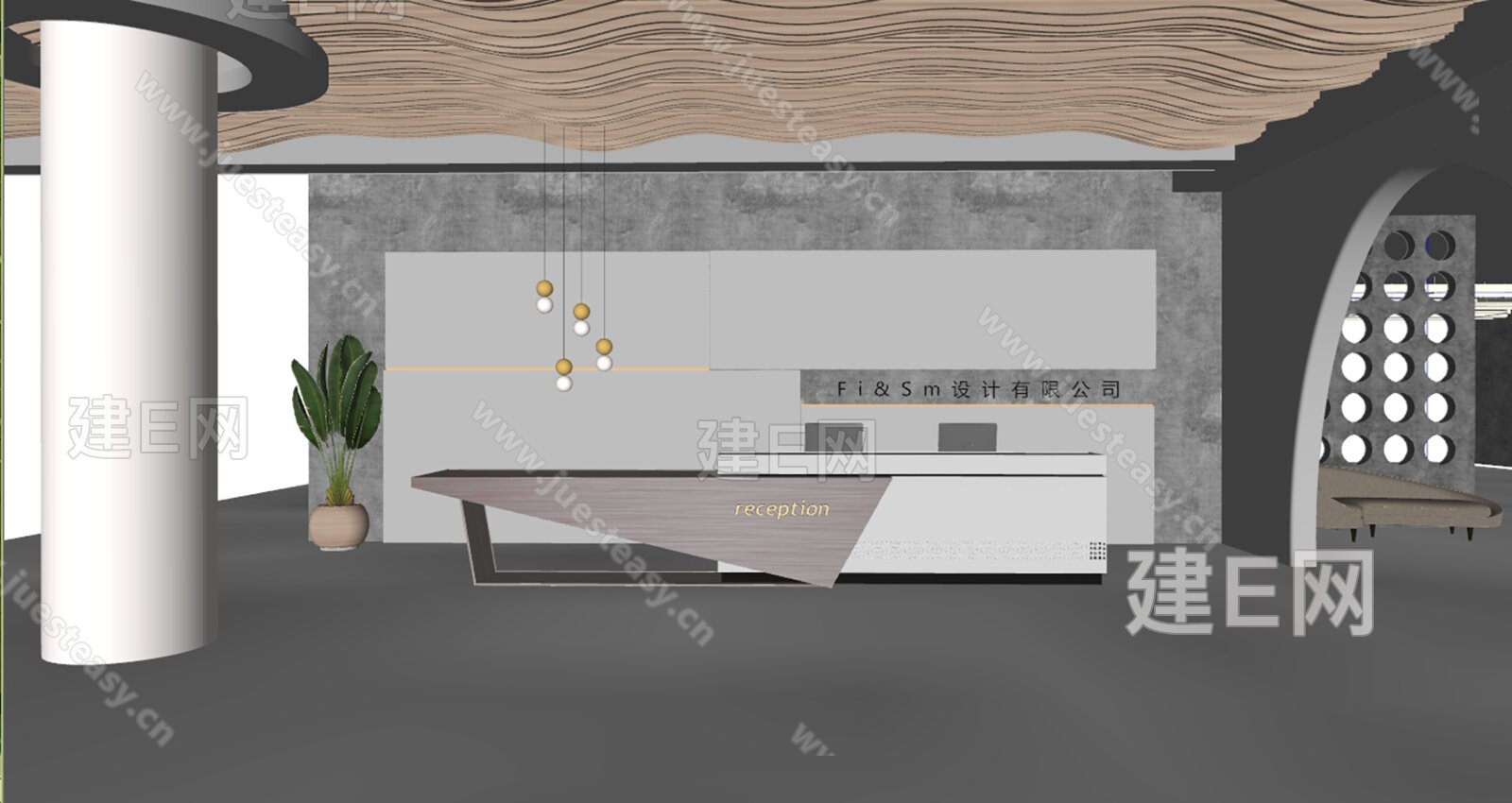 现代公司前台模型SU模型下载[ID:102385920]_建e网su模型