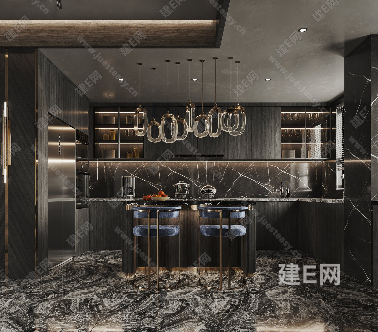【现代暗黑系客餐厅3d模型】建E网_现代暗黑系客餐厅3d模型下载[ID:104616179]_打造3d现代暗黑系客餐厅模型免费下载平台