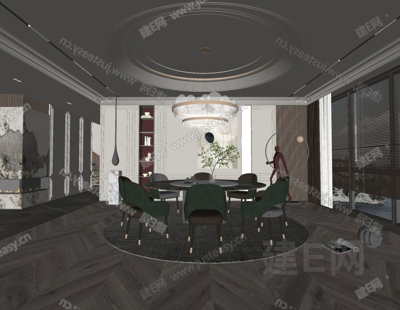 现代餐厅模型SU模型下载[ID:102779210]_建e网su模型