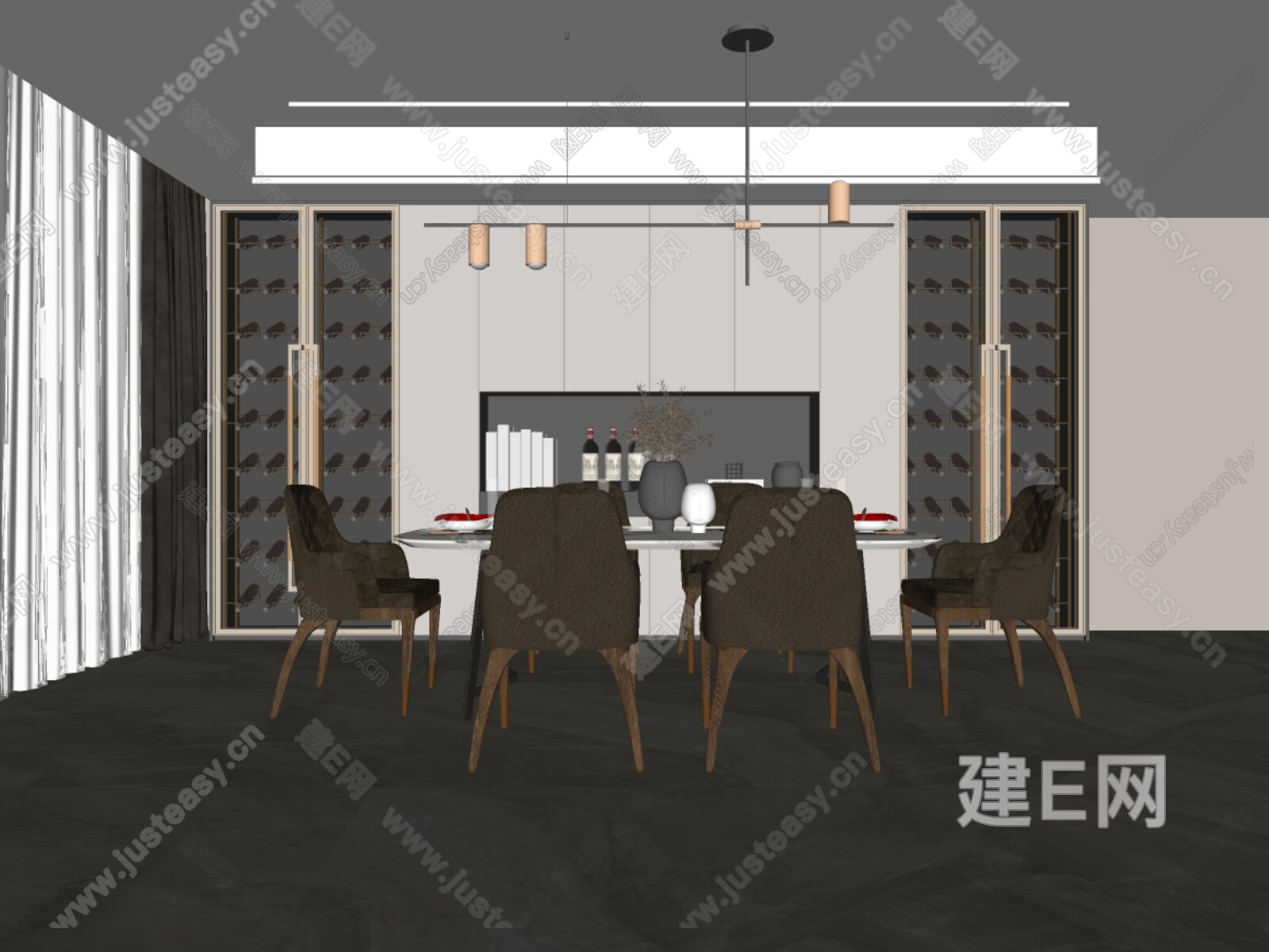 现代餐厅模型SU模型下载[ID:103565688]_建e网su模型