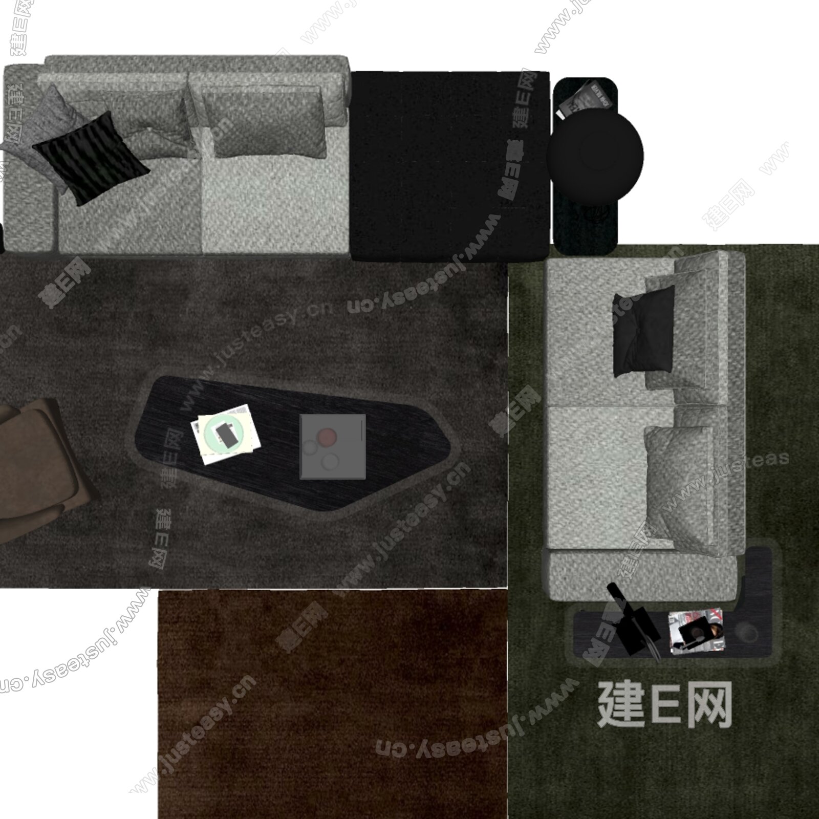 意大利 minotii 现代沙发茶几组合模型SU模型下载[ID:103696870]_建E室内设计网