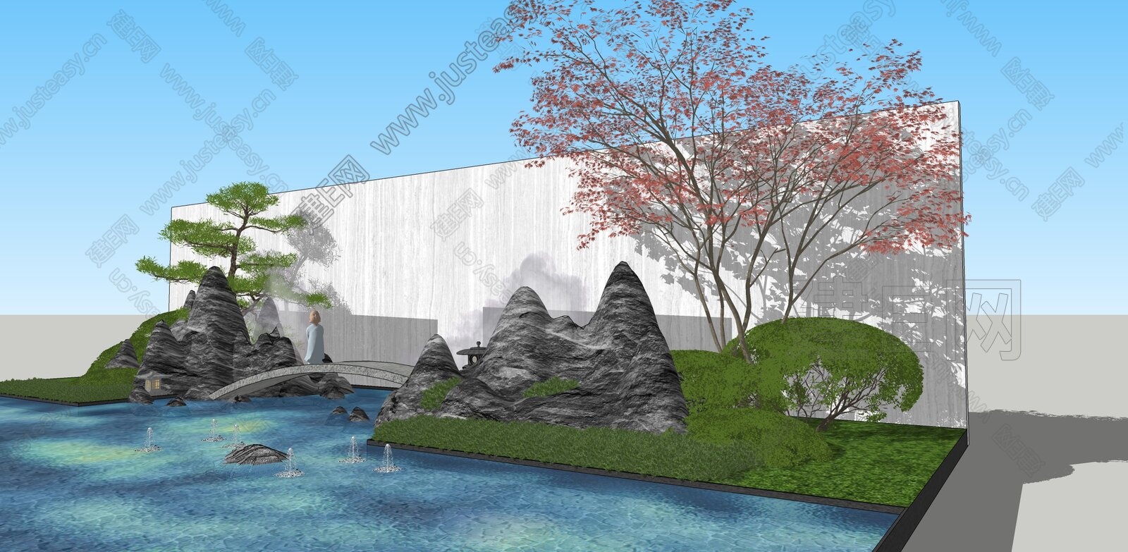现代禅意庭院景观模型SU模型下载[ID:103500101]_建e网su模型