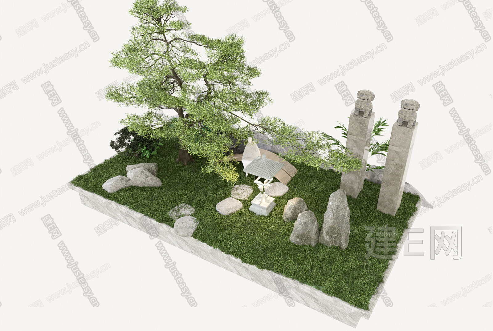 现代禅意庭院景观模型SU模型下载[ID:103500036]_建E室内设计网