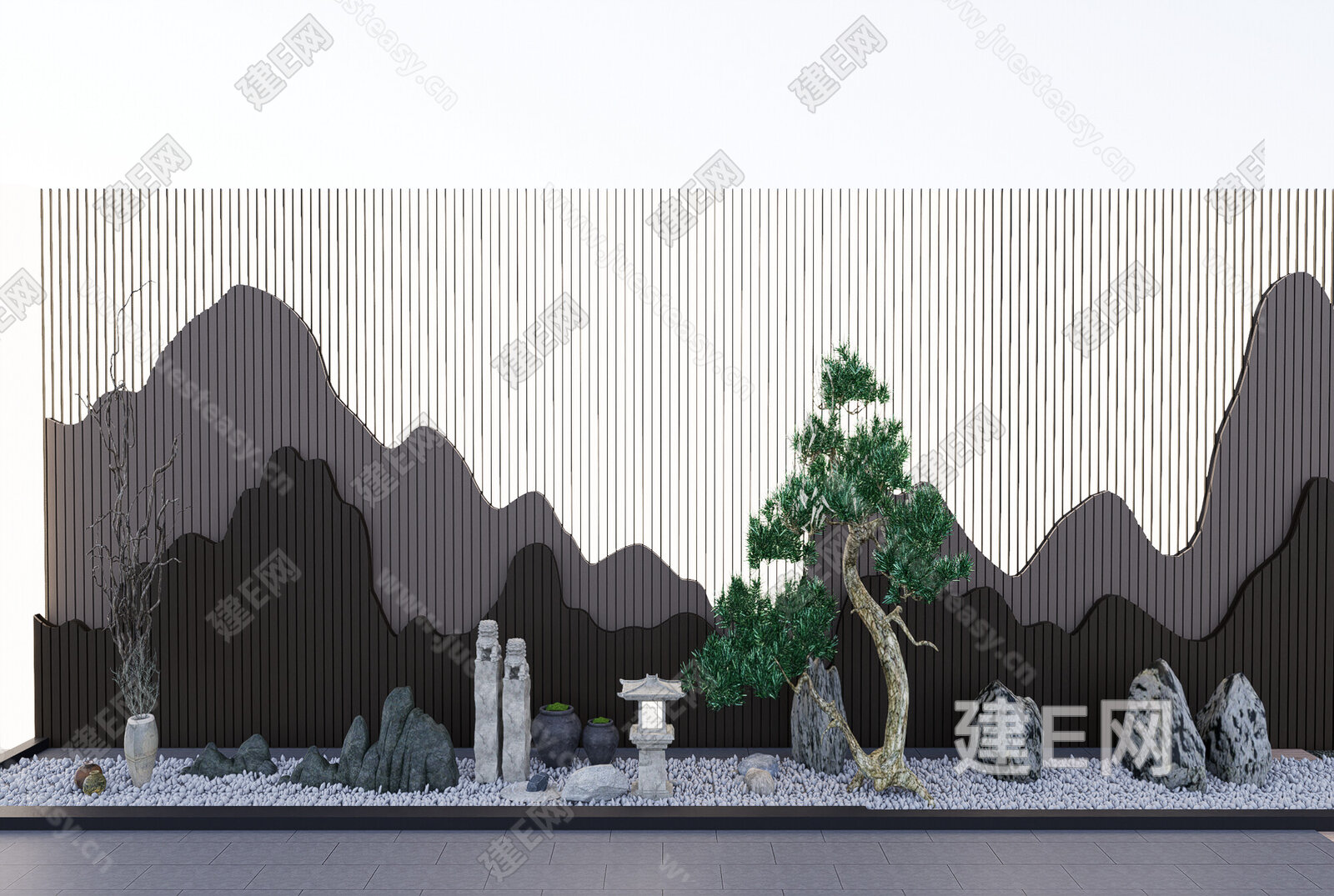 现代禅意庭院景观模型SU模型下载[ID:103500230]_建e网su模型