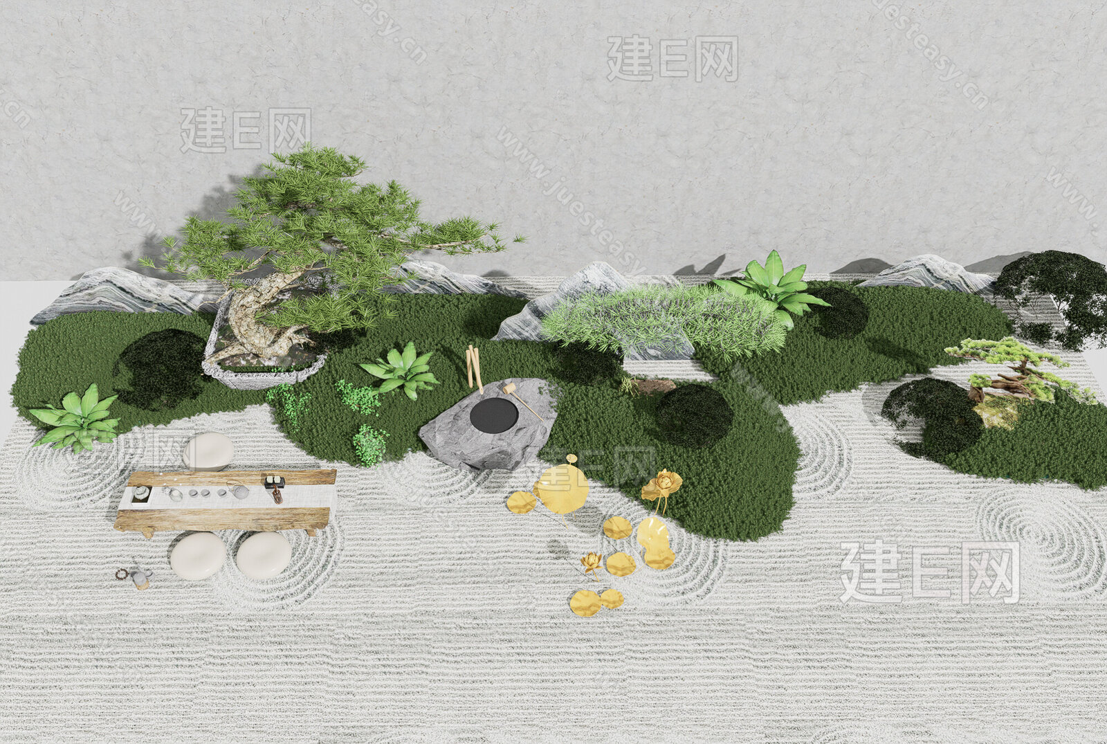 现代禅意庭院景观模型SU模型下载[ID:103500134]_建E室内设计网