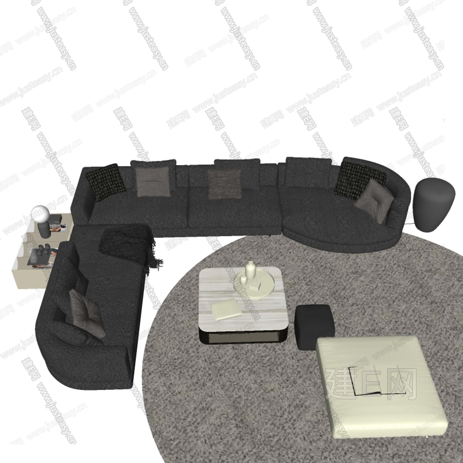 意大利 米洛提 Minotti 现代多人沙发组合模型SU模型下载[ID:104090000]_建e网su模型