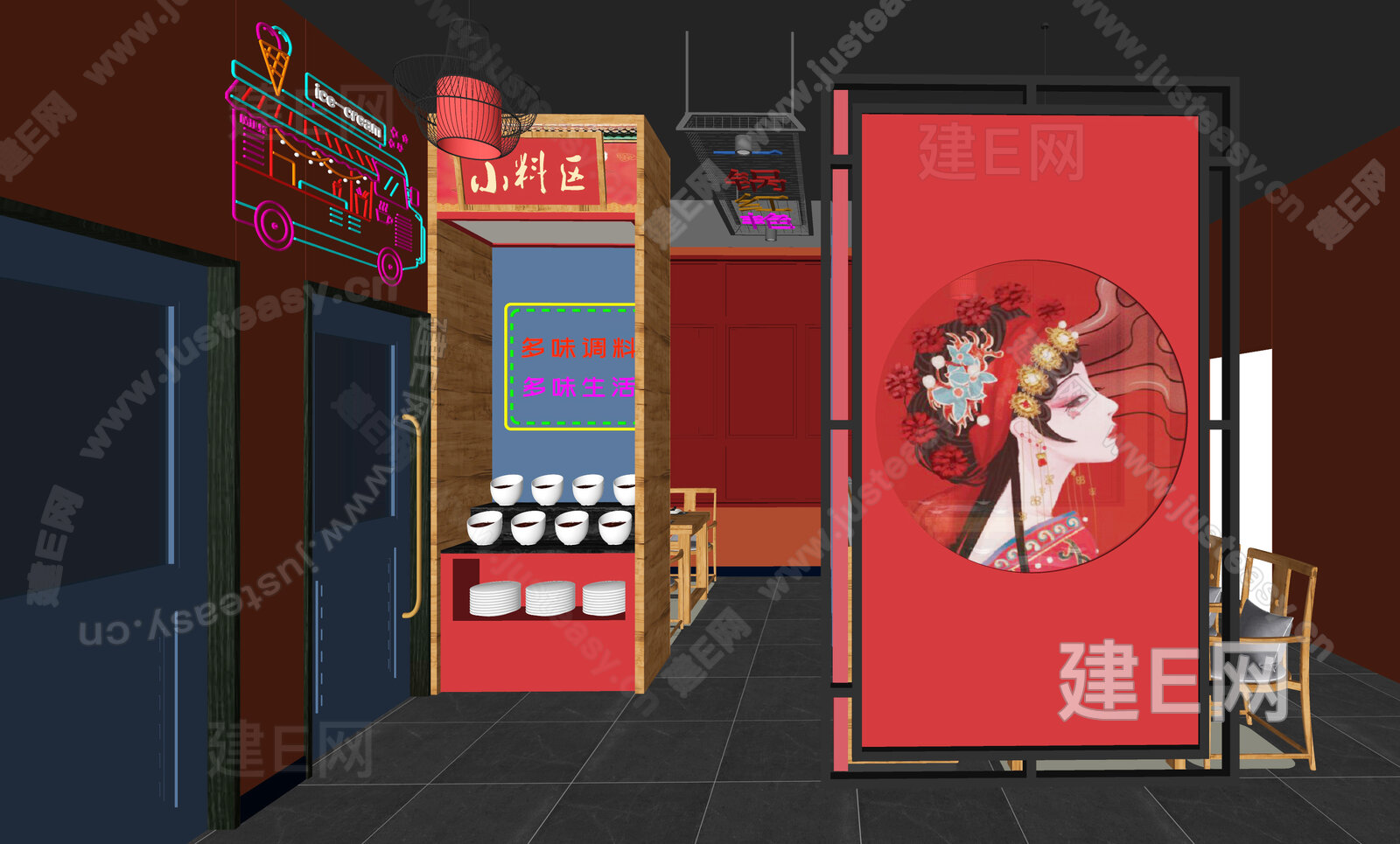 新中式国潮火锅店模型SU模型下载[ID:103893395]_建e网su模型