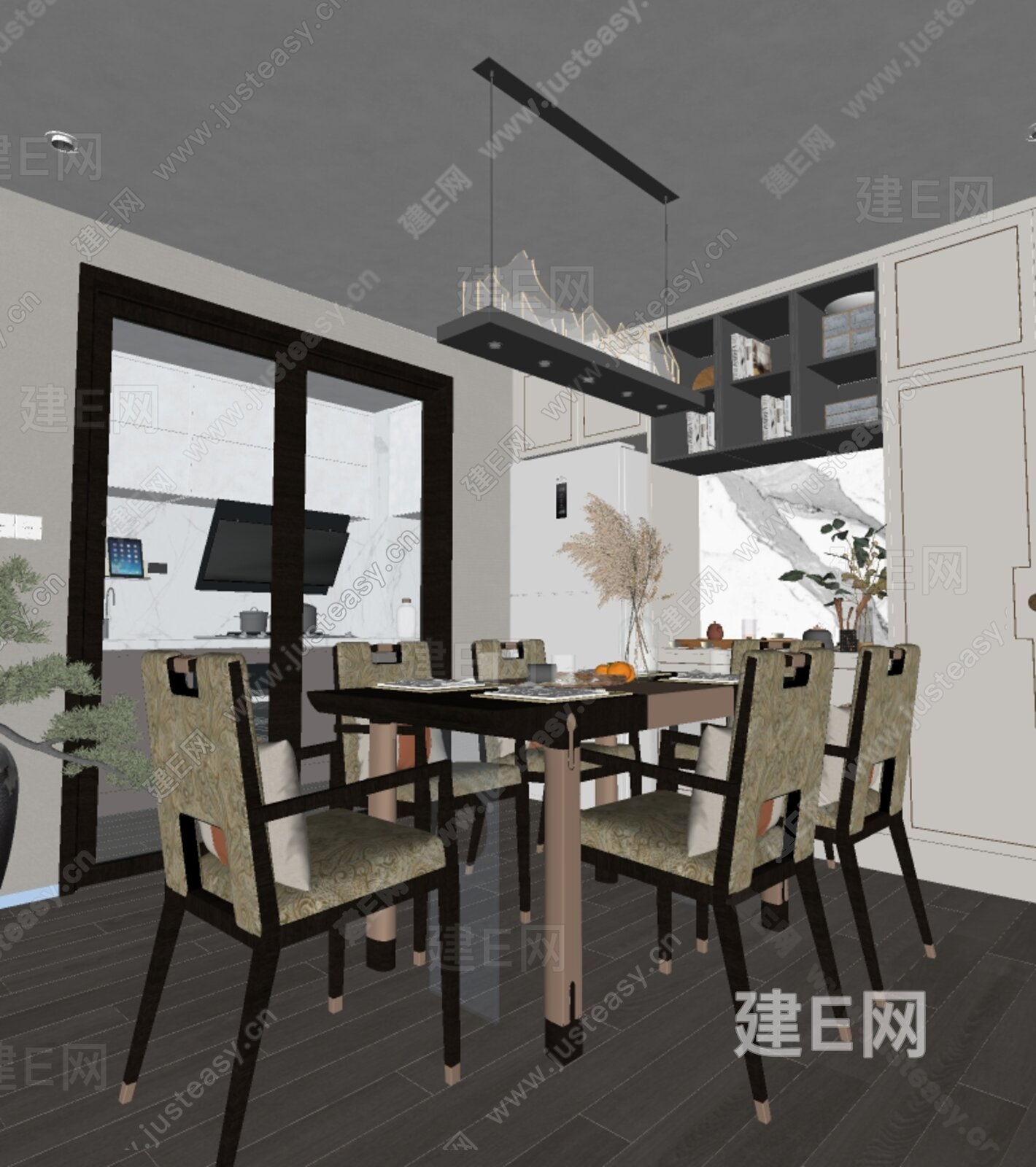 新中式餐厅模型SU模型下载[ID:103827812]_建e网su模型