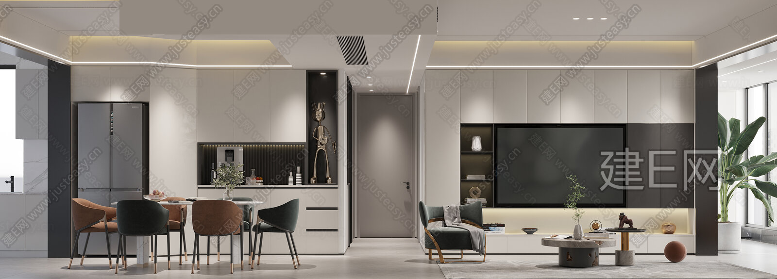 【现代客餐厅3d模型】建E网_现代客餐厅3d模型下载[ID:113528965]_打造3d现代客餐厅模型免费下载平台