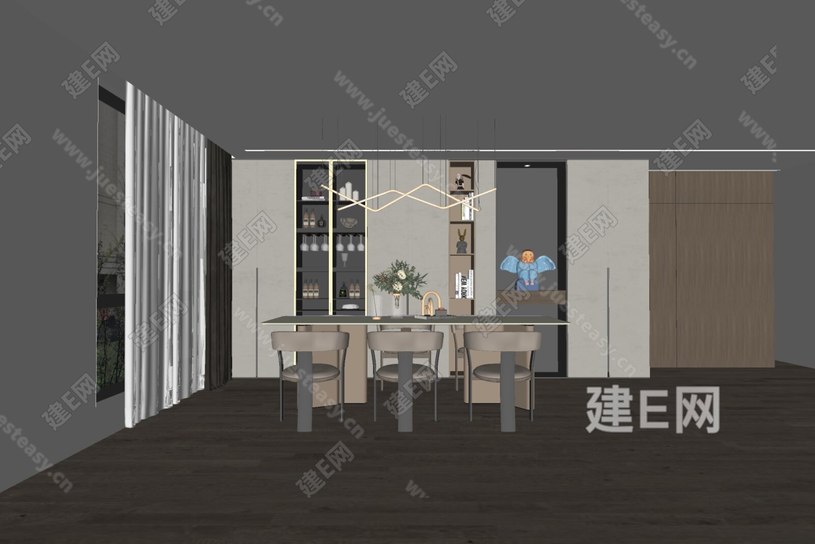 现代餐厅模型SU模型下载[ID:104810921]_建e网su模型