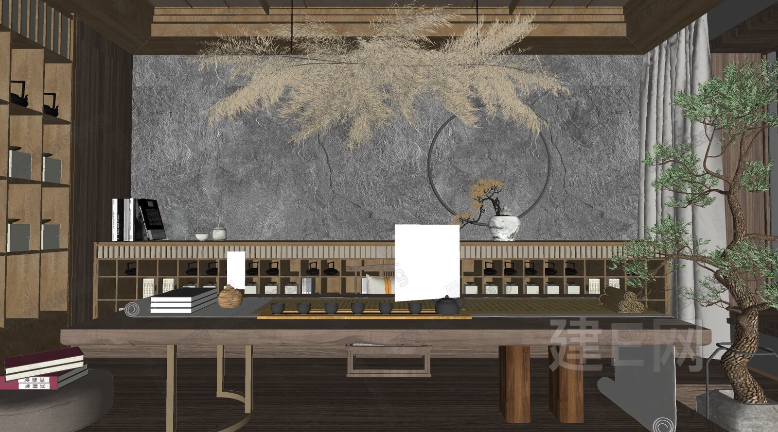 新中式禅意茶室模型SU模型下载[ID:104810841]_建E室内设计网