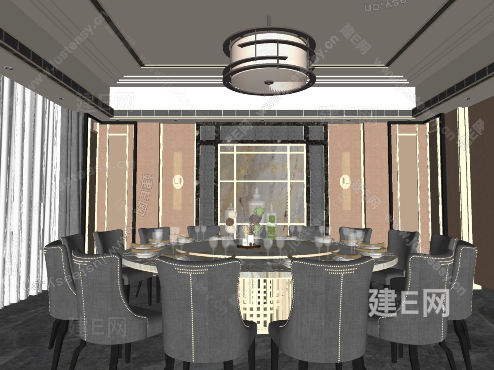 现代餐厅模型SU模型下载[ID:104417695]_建e网su模型