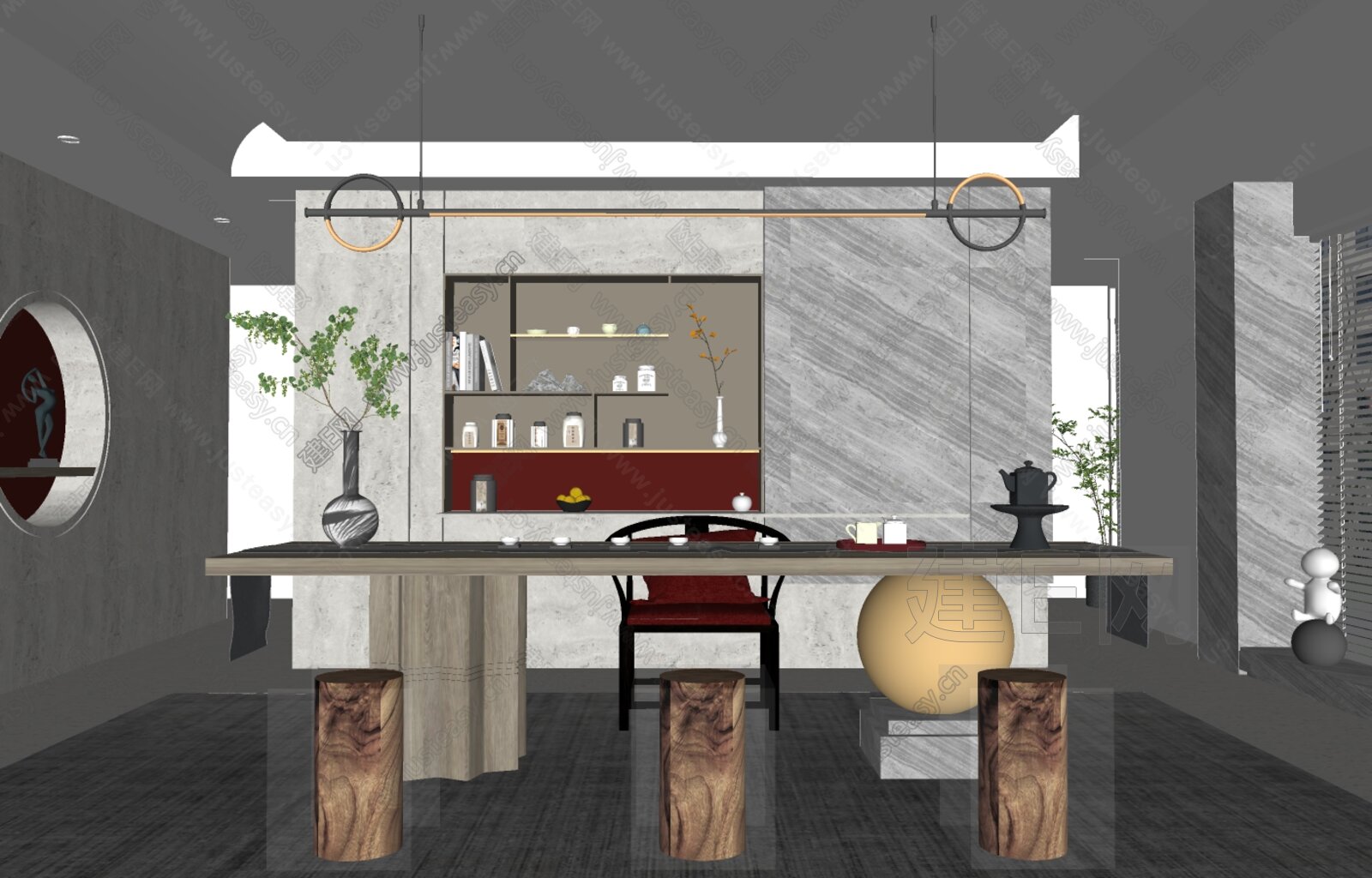 现代轻奢茶室模型SU模型下载[ID:104548641]_建e网su模型