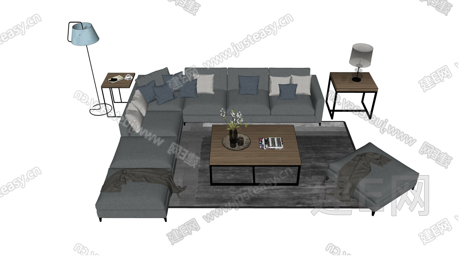 北欧沙发茶几组合模型SU模型下载[ID:113330660]_建e网su模型