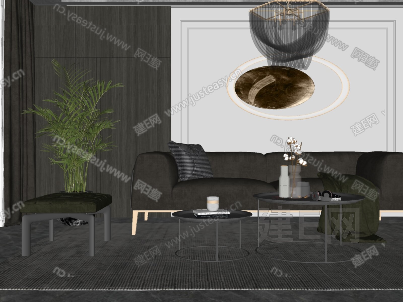 现代沙发茶几组合模型SU模型下载[ID:113985958]_建e网su模型