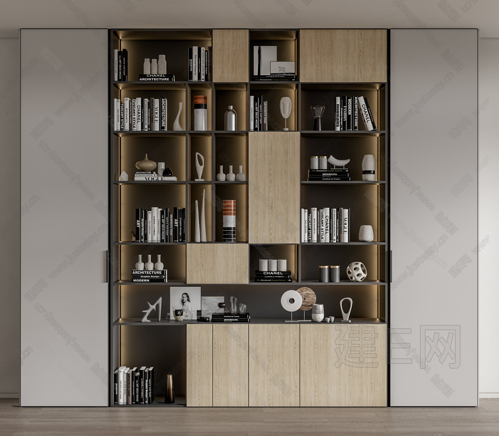 现代书柜模型SU模型下载[ID:114575843]_建e网su模型
