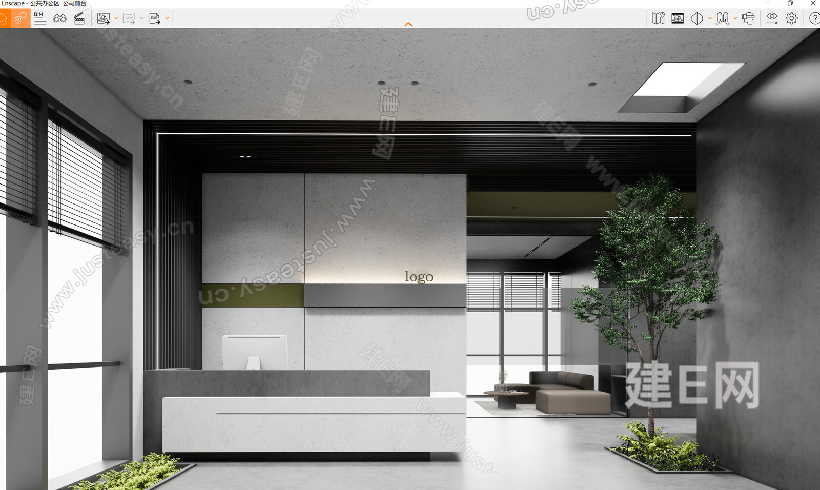 现代公司前台模型SU模型下载[ID:114510224]_建E室内设计网