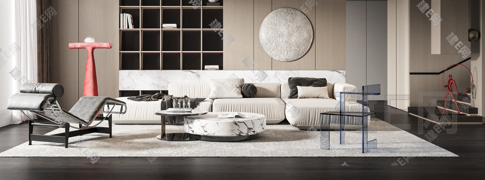 现代客厅3d模型下载