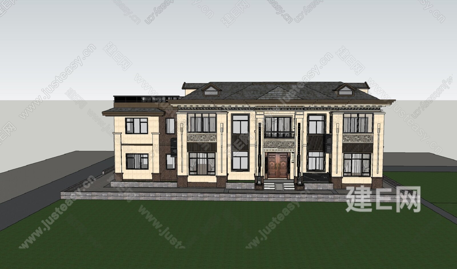 新中式别墅模型SU模型下载[ID:115231192]_建e网su模型