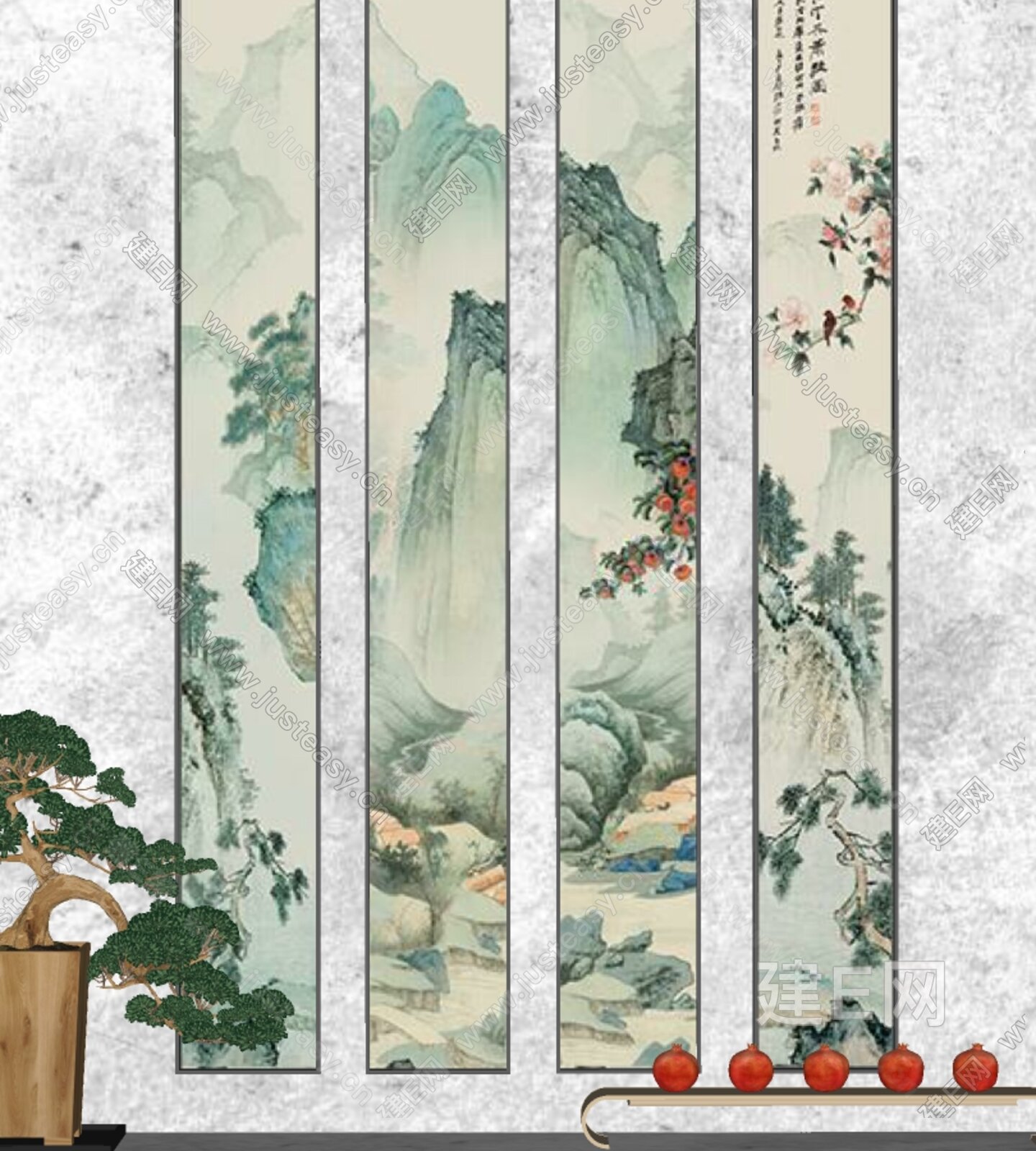 新中式装饰画模型SU模型下载[ID:114837833]_建E室内设计网