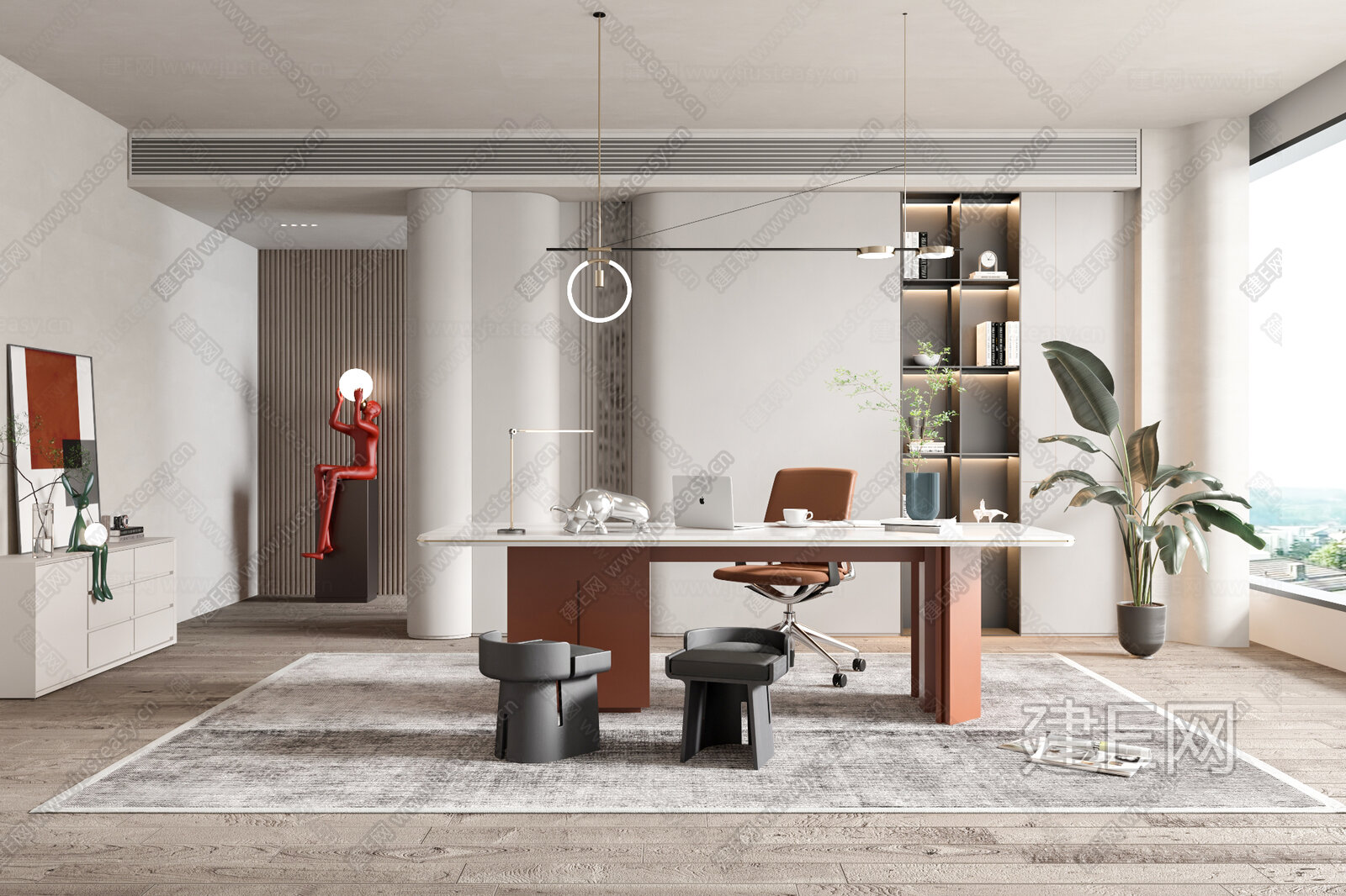 现代书房3d模型下载[ID:114315490]_建e网3d模型