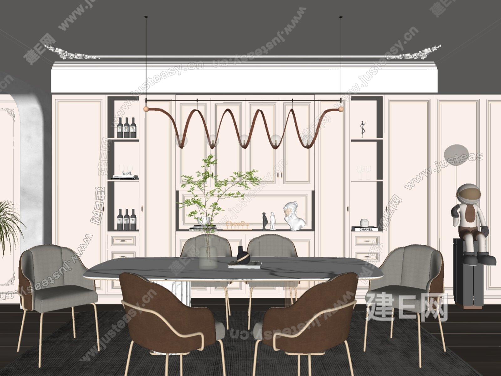 美式餐厅模型SU模型下载[ID:116148604]_建e网su模型