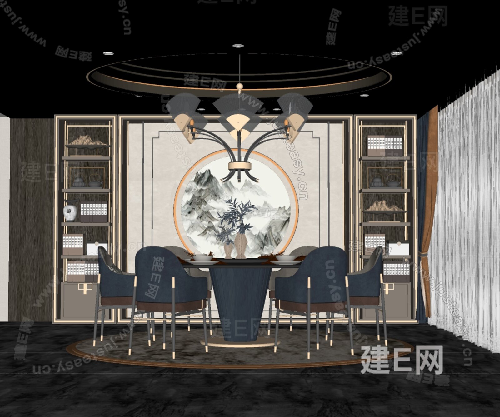 新中式餐厅模型SU模型下载[ID:116083033]_建e网su模型