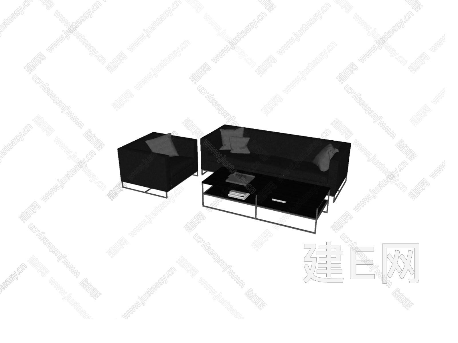 意大利 minotti 现代沙发茶几组合模型SU模型下载[ID:116738484]_建e网su模型