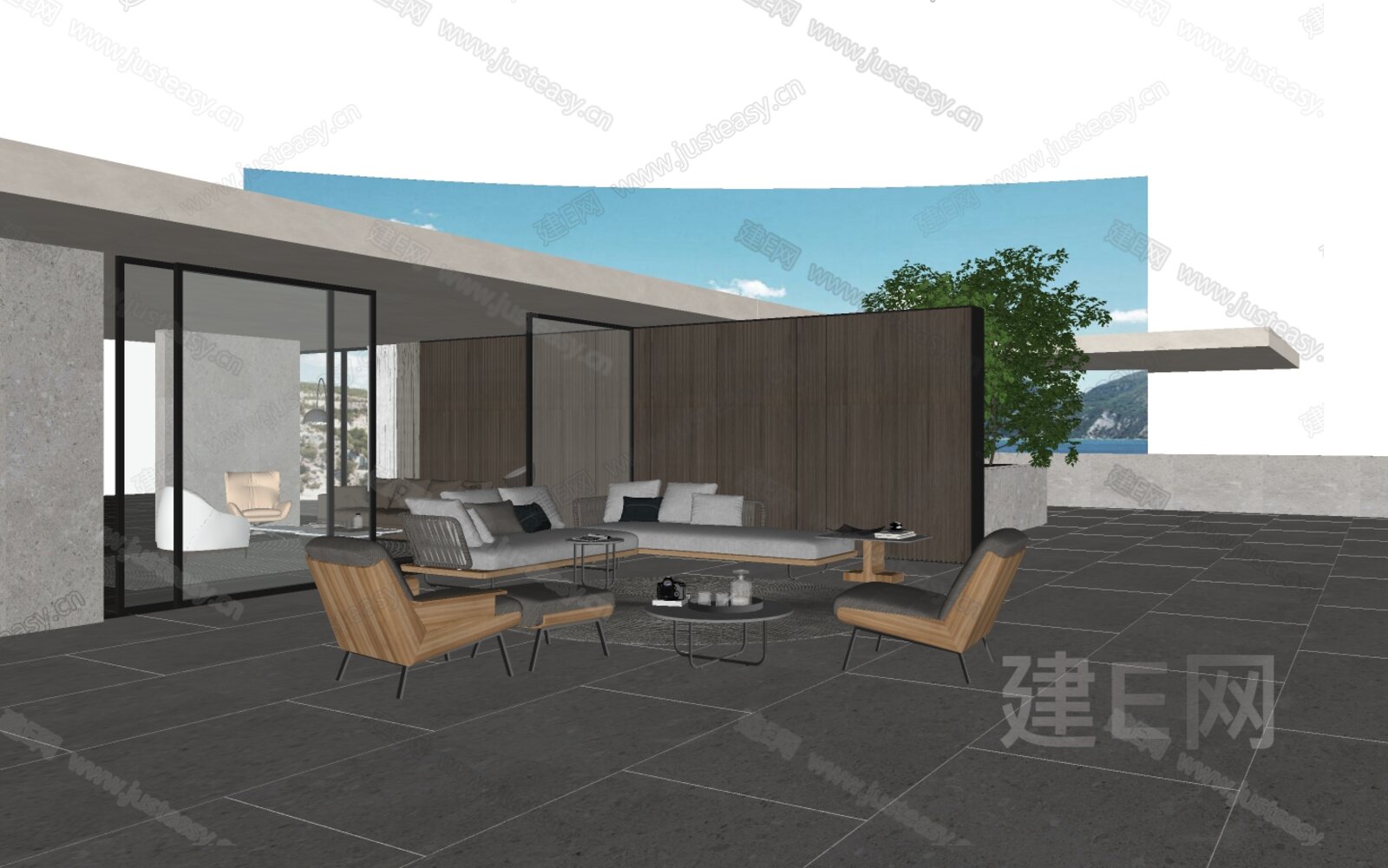 意大利 米洛提 Minotti 阳台户外沙发茶几组合模型SU模型下载[ID:116672796]_建e网su模型