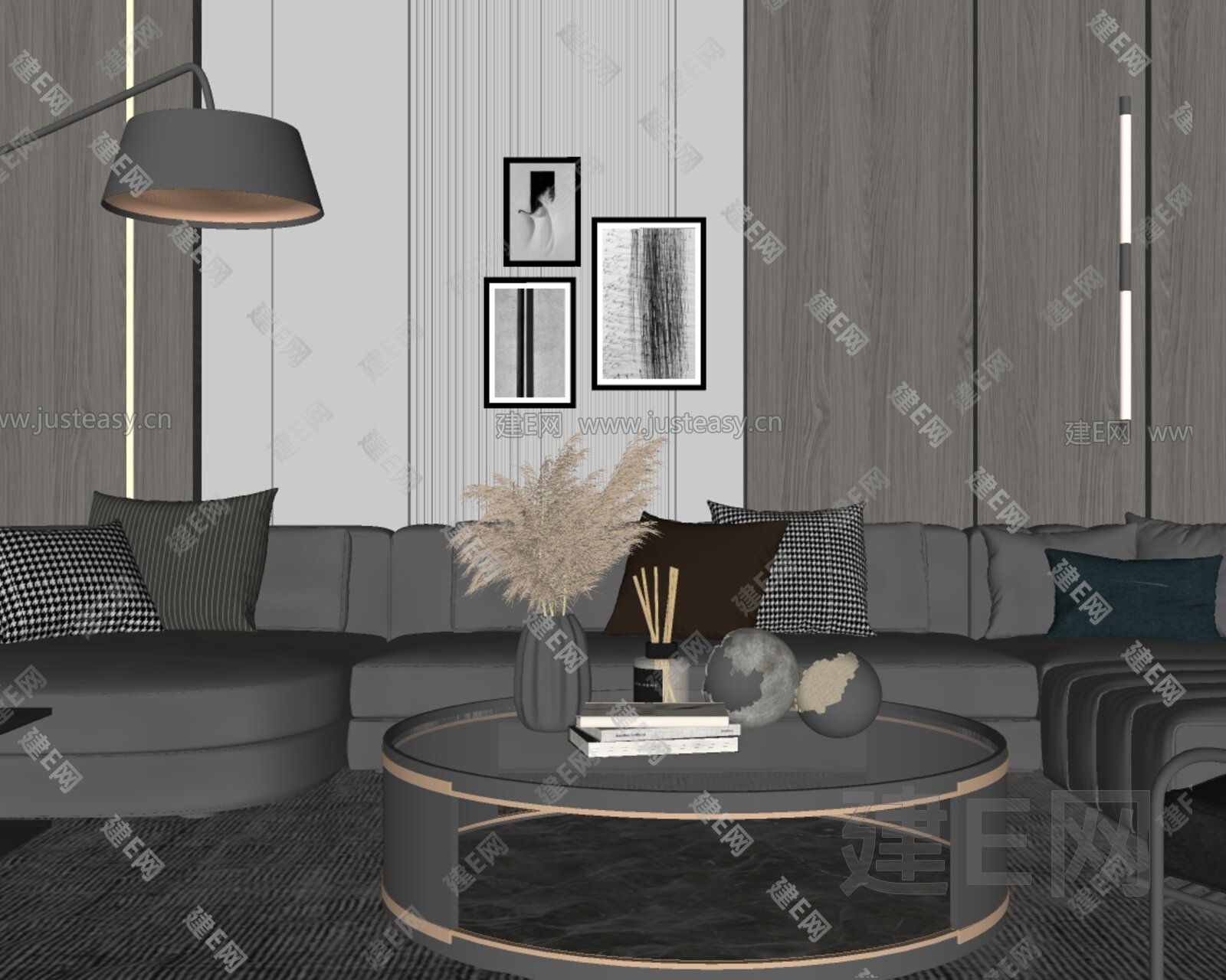 现代客厅模型SU模型下载[ID:116869413]_建e网su模型