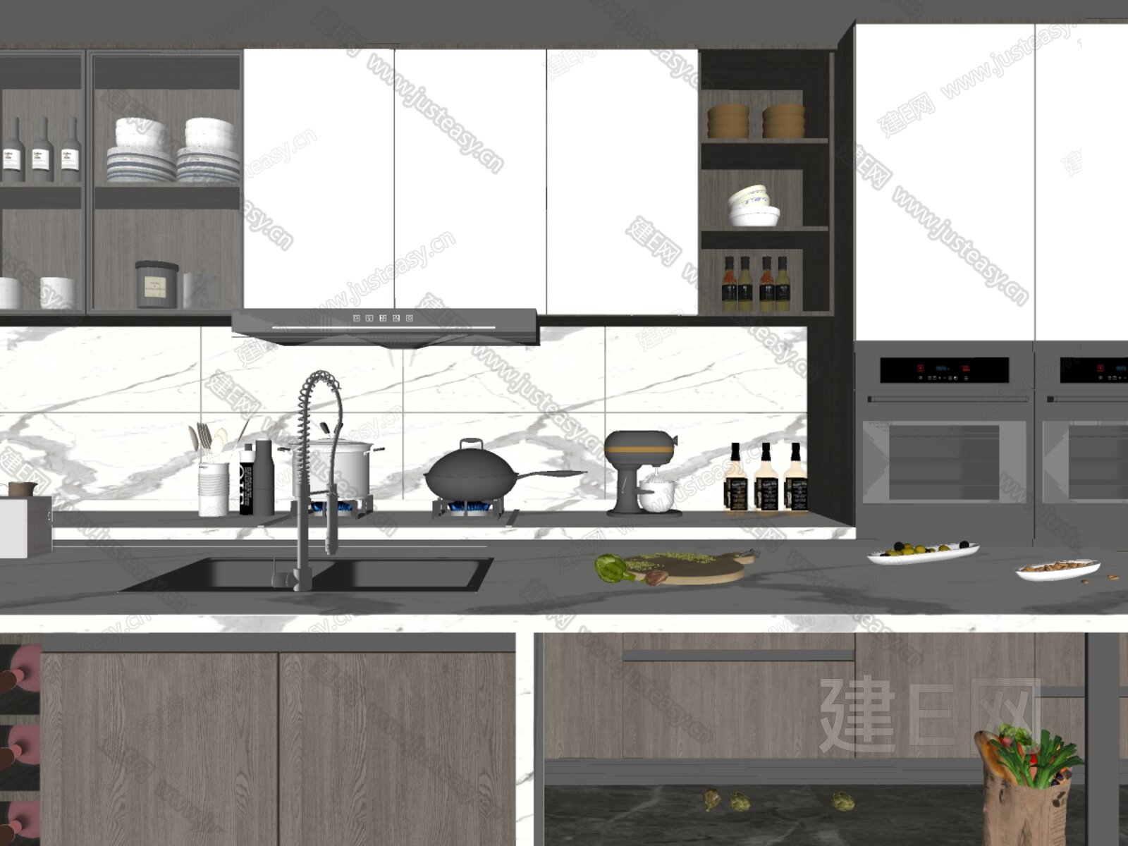 现代厨房模型SU模型下载[ID:116541830]_建e网su模型