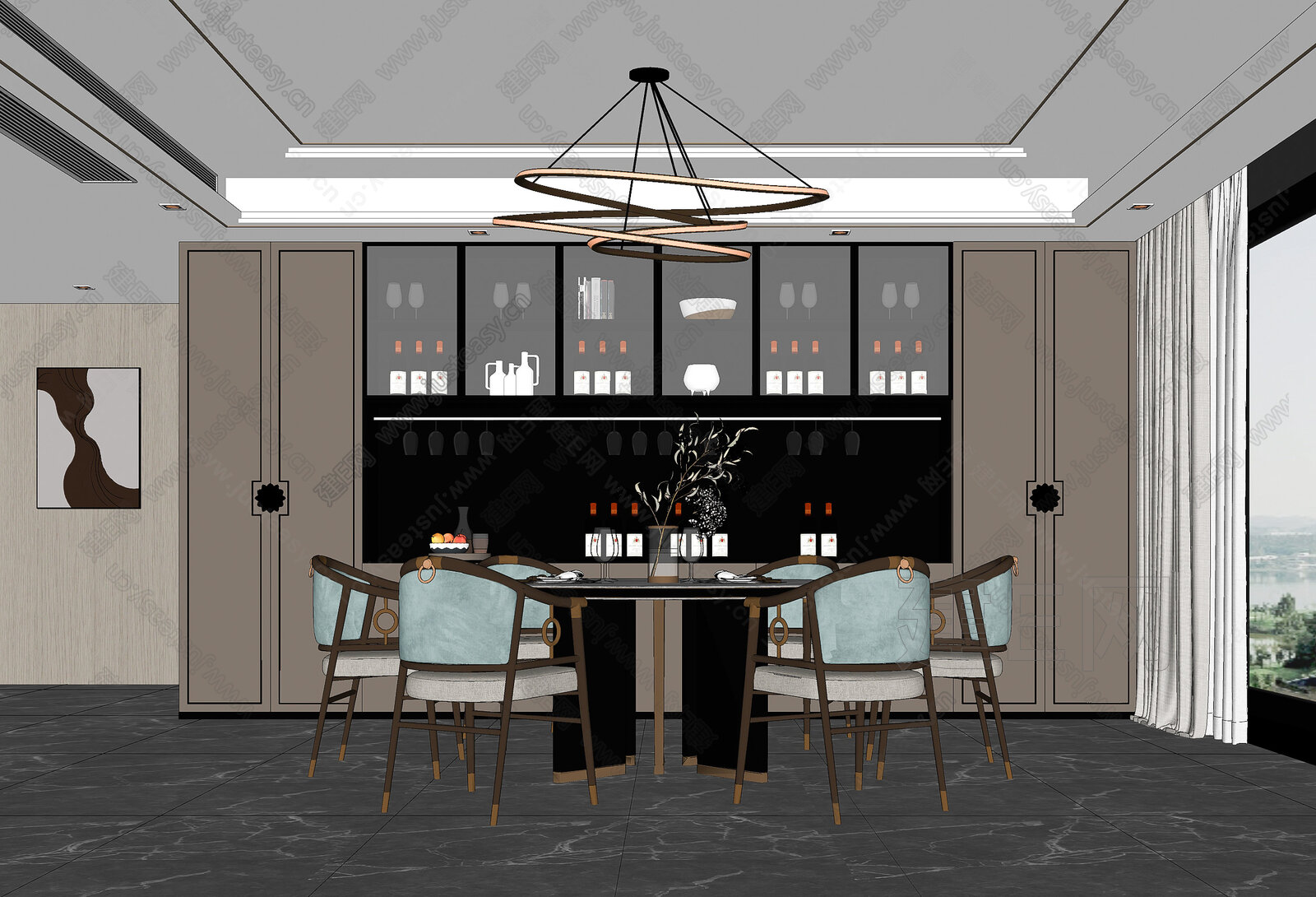 新中式餐厅模型SU模型下载[ID:117328365]_建e网su模型