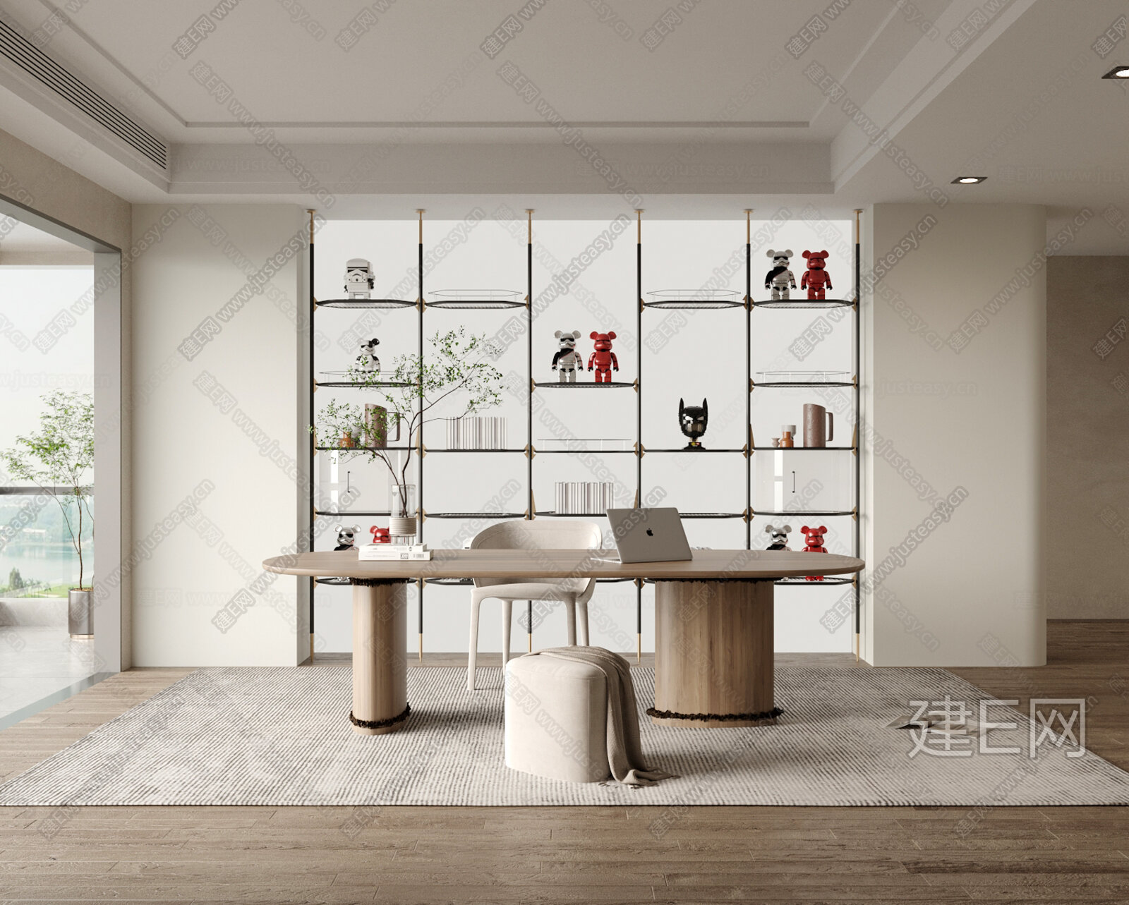现代书房3d模型下载[ID:115626036]_建e网3d模型