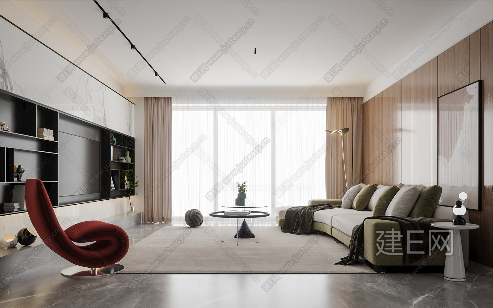 现代客厅模型SU模型下载[ID:109201669]_建E室内设计网