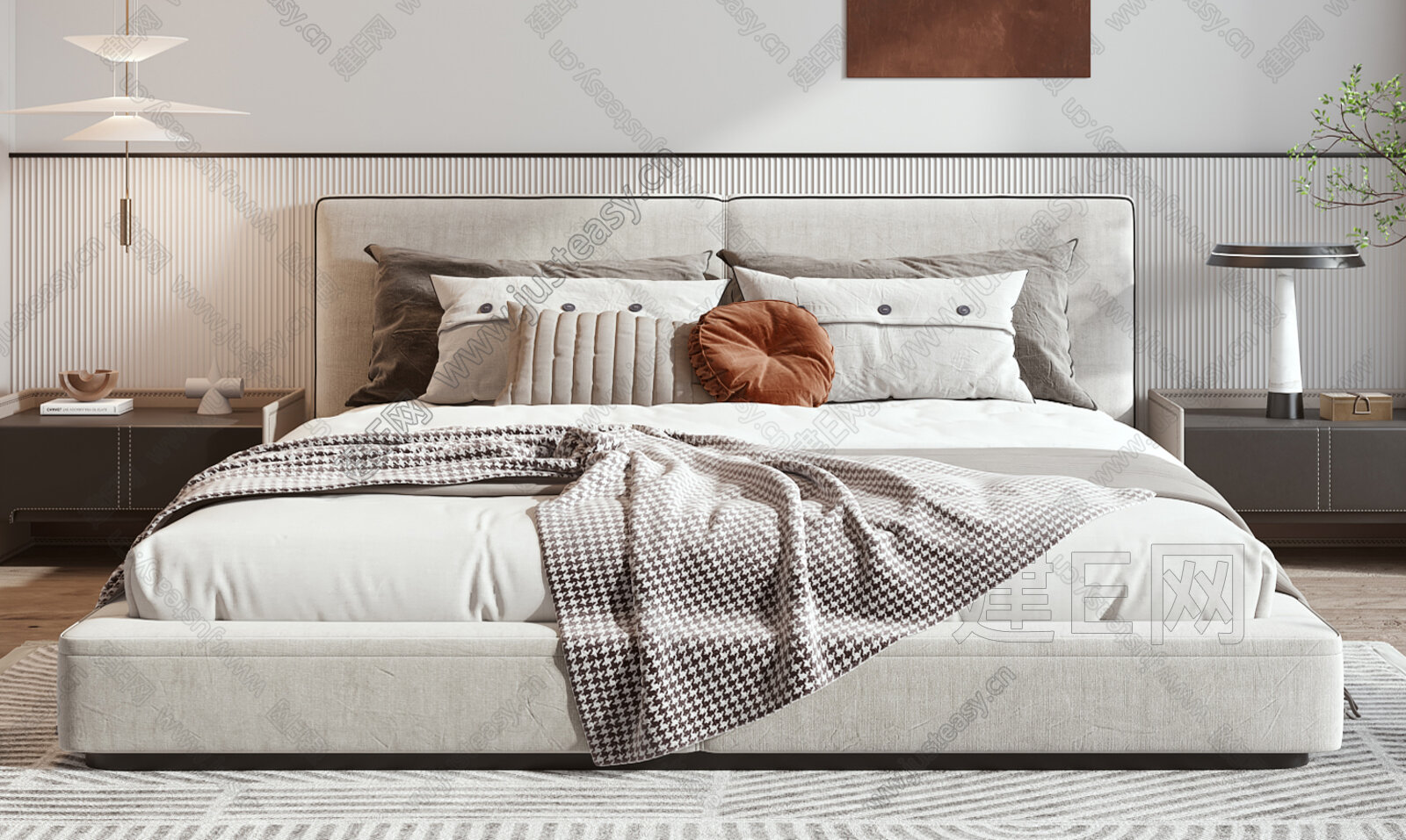 现代双人床模型SU模型下载[ID:109201910]_建E室内设计网