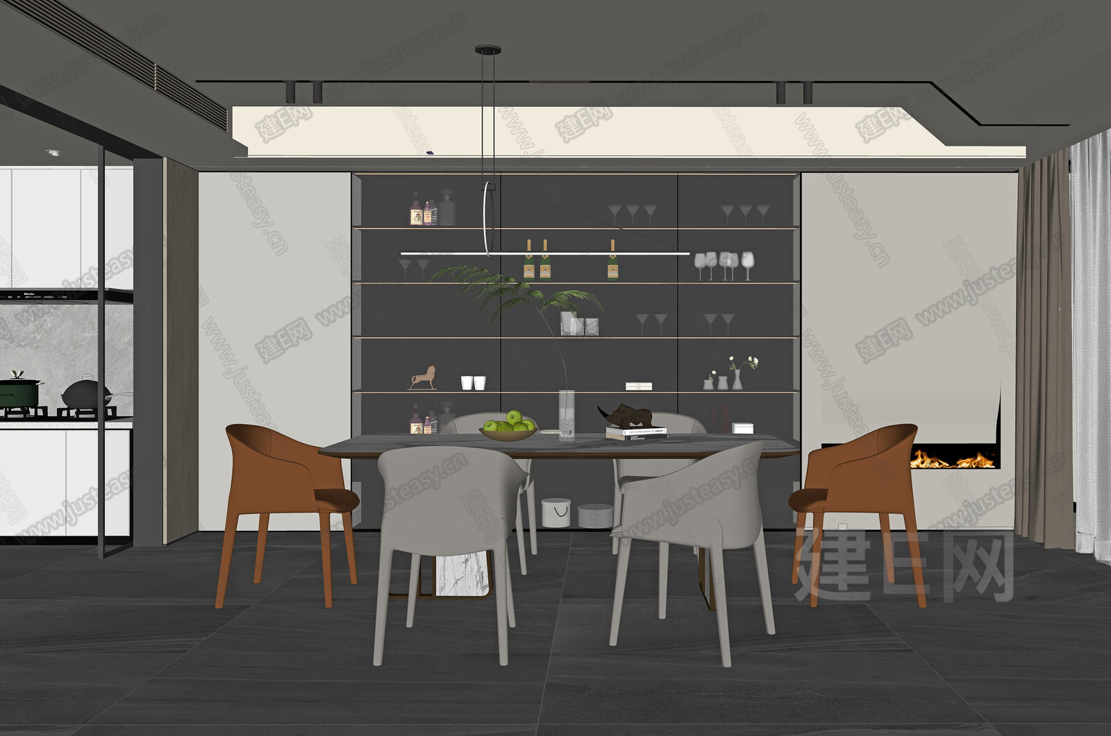 现代餐厅模型SU模型下载[ID:109070625]_建E室内设计网