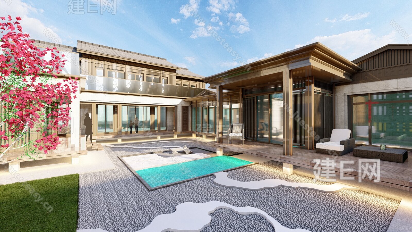 新中式合院别墅模型SU模型下载[ID:109070708]_建e网su模型