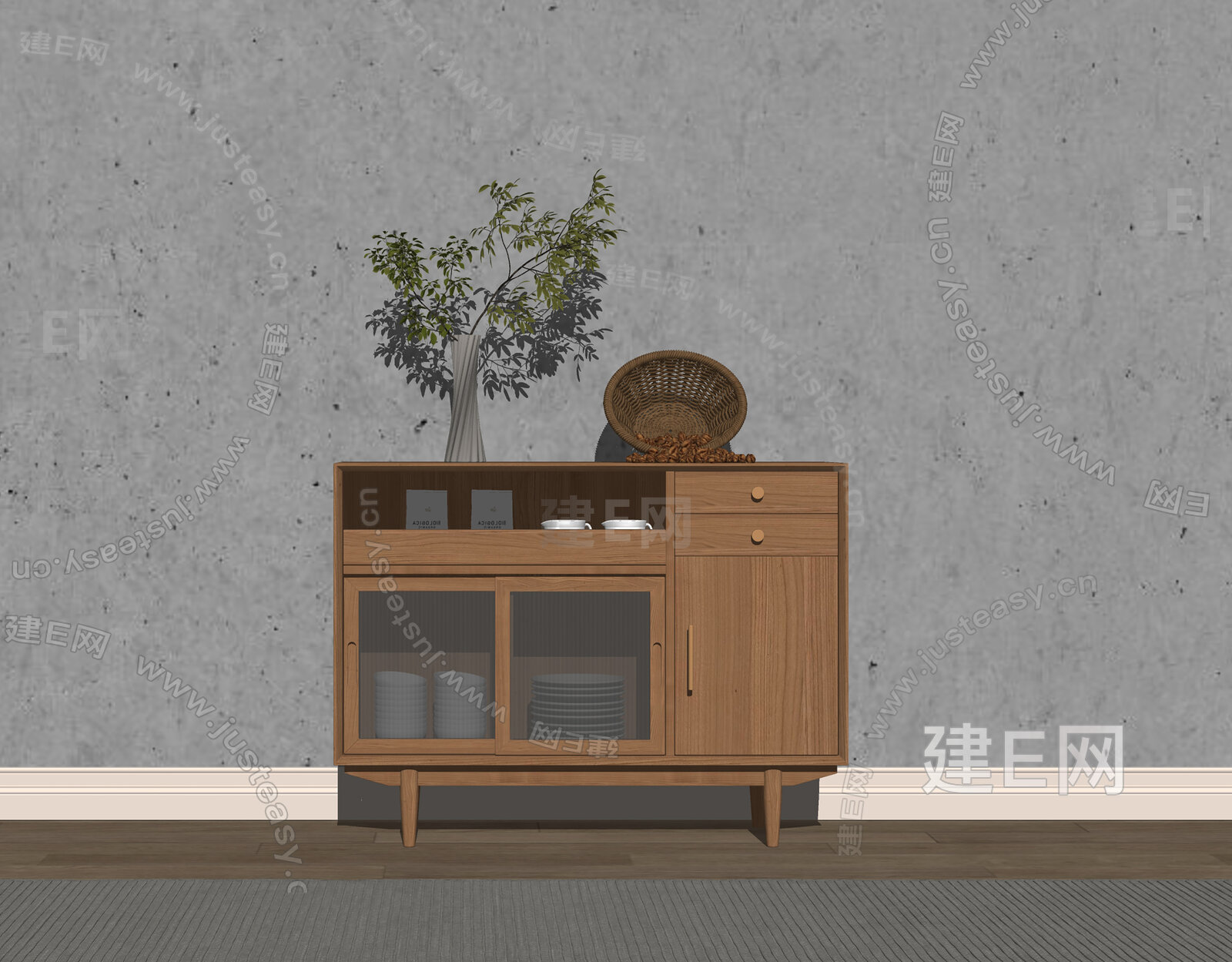 现代餐边柜 模型SU模型下载[ID:109201672]_建E室内设计网